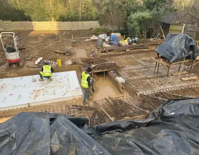Foundation groundworks and reinforced concrete preparation for new build project in Loughton Essex
