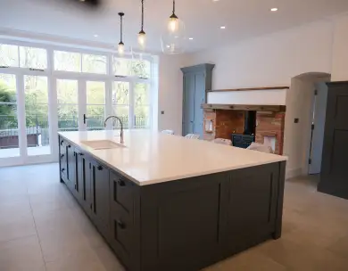 Luxury kitchen extension with large island and garden doors in Loughton Essex