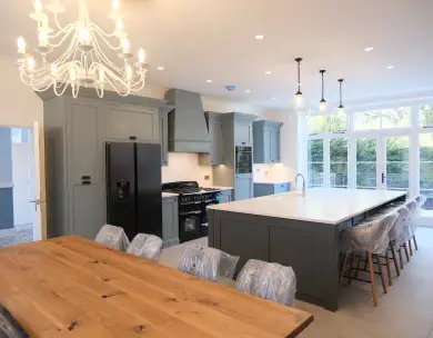 Luxury open plan kitchen extension with large island and dining area in Loughton Essex