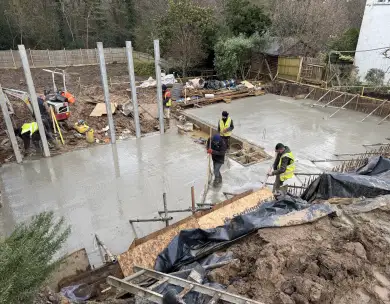 Concrete foundation pour and groundwork construction for residential project in Loughton Essex