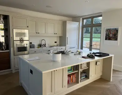 Luxury bespoke kitchen with central island and integrated appliances in Loughton Essex