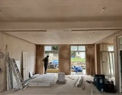 Open plan extension refurbishment and construction works in progress in Loughton Essex