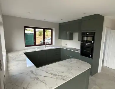 Luxury modern kitchen installation with marble worktops in Gillingham Kent