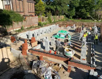 Residential foundation and blockwork construction works in Chigwell Essex