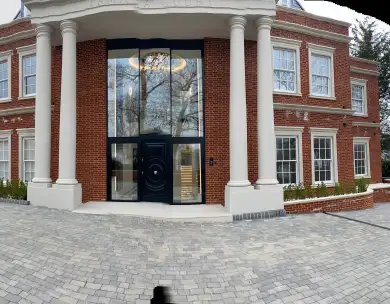 Luxury Georgian-style home frontage with grand columns in Chigwell Essex
