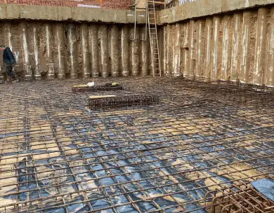Reinforced foundation slab and steel framework construction in Chigwell Essex