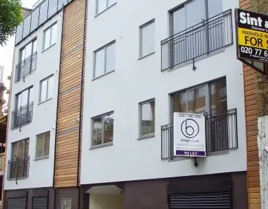 Modern residential development external facade with contemporary finishes in E1 London