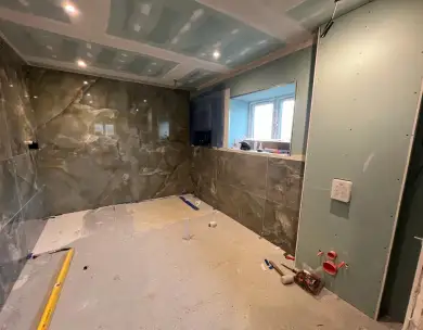 Luxury bathroom renovation and tiling works in progress in Epping Essex