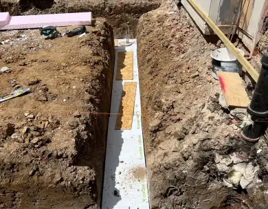Foundation trench and groundwork excavation for residential construction project in Loughton Essex
